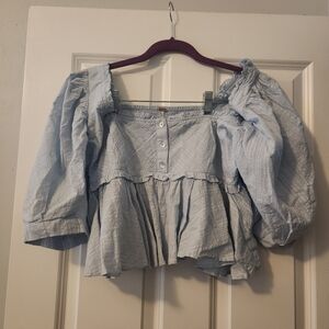 Free People Leave It To Me Blue Top Sz L